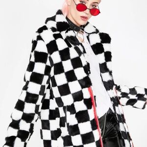 Current Mood Black and White Checkered Teddy Jacket